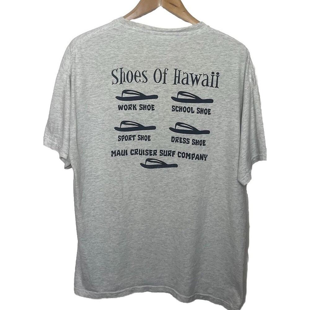 Vintage Shoes Of Hawaii Slipper Flip Flops T Shirt Men’s Sz Large Gray Retro Y2K